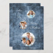 クリスマスの休日の写真カード青の雪片 シーズンカード (正面/裏面)