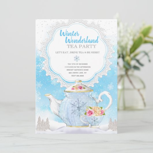 クリスマスの休日の冬の不思議の国のお茶会 招待状 (スタンド正面)
