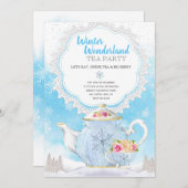 クリスマスの休日の冬の不思議の国のお茶会 招待状 (正面/裏面)