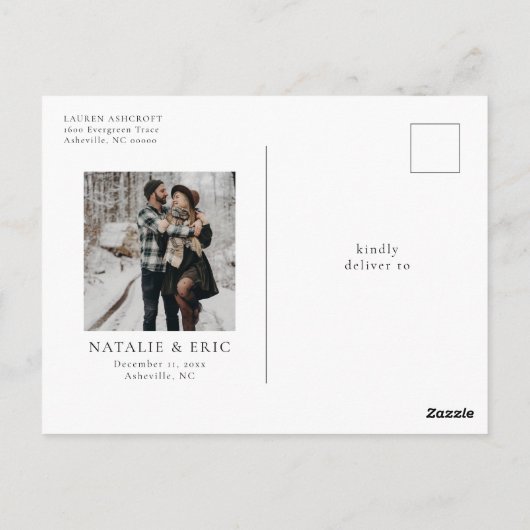 クリスマスの休日の冬の写真の日付を保存 ポストカード (裏面)