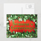 クリスマスの休日の季節のごあいさつのグリッターのヒイラギ シーズンポストカード (正面/裏面)