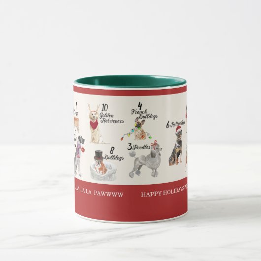 クリスマスの休日の帽子のスカーフの(雄ジカの)枝角の12匹の犬 マグカップ (中央)