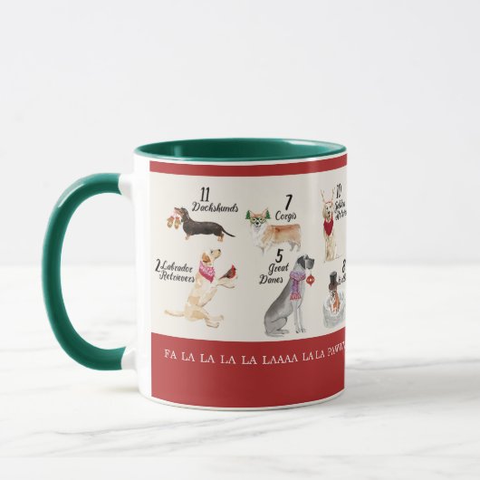 クリスマスの休日の帽子のスカーフの(雄ジカの)枝角の12匹の犬 マグカップ (左)