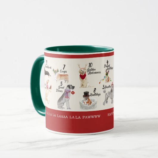 クリスマスの休日の帽子のスカーフの(雄ジカの)枝角の12匹の犬 マグカップ (正面左)