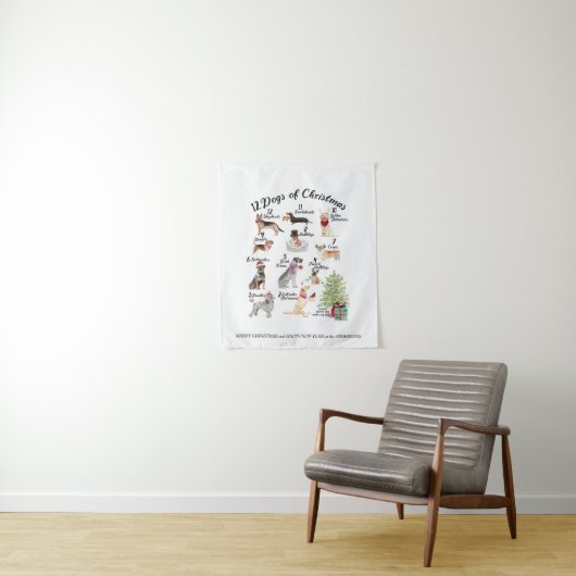 クリスマスの休日の帽子、スカーフの12匹の犬は、曲がります タペストリー (インサイチュ)
