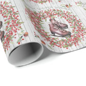 クリスマスの休日の素朴なリースおよびスケート ラッピングペーパー (ロールコーナー)