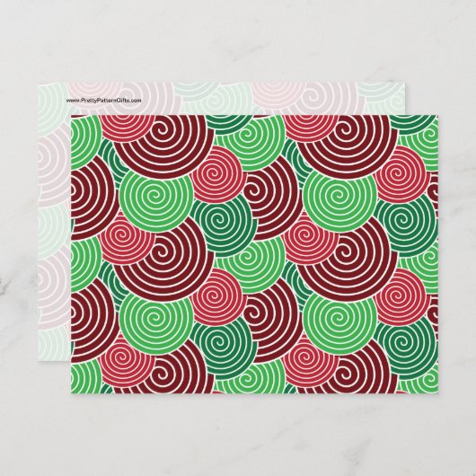 クリスマスの休日の赤い緑の螺線形パターン シーズンポストカード (正面/裏面)