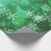 クリスマスの休日の輝き及び雪片の緑 ラッピングペーパー (角)