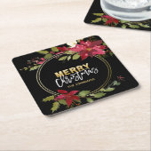 クリスマスの休日の金ゴールドの赤のポインセチア スクエアペーパーコースター (アングル)