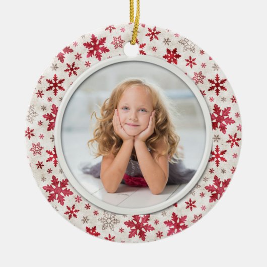 クリスマスの休日の雪片の多彩な写真 セラミックオーナメント (正面)