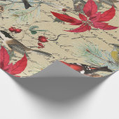 クリスマスの休日の鳥および赤いポインセチア ラッピングペーパー (角)