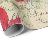 クリスマスの休日の鳥および赤いポインセチア ラッピングペーパー (ロールコーナー)