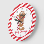 クリスマスの休日のgandy杖のジンジャーブレッドの時計 ラージ壁時計 (傾斜)