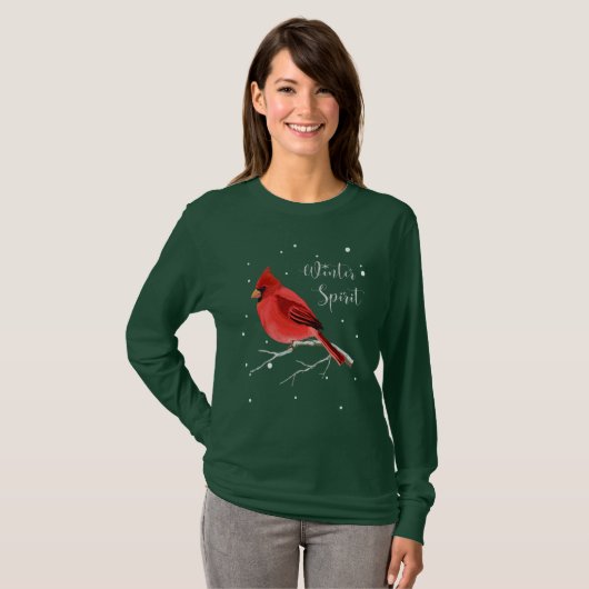 クリスマスの休日のSnowyの赤く基本的な鳥の女性 Tシャツ (正面フル)