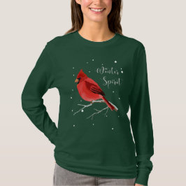 クリスマスの休日のSnowyの赤く基本的な鳥の女性 Tシャツ