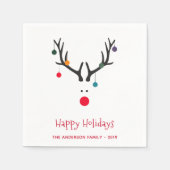 クリスマスの休日トナカイの白い赤の名前 スタンダードカクテルナプキン (正面)