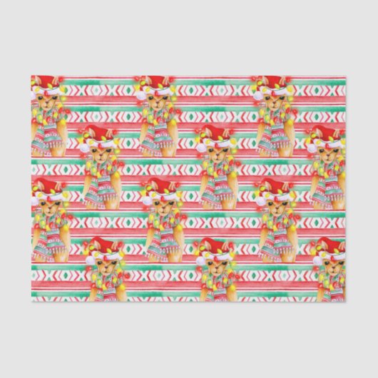 クリスマスの休日ラマの水の色のパターン 薄葉紙 (正面)