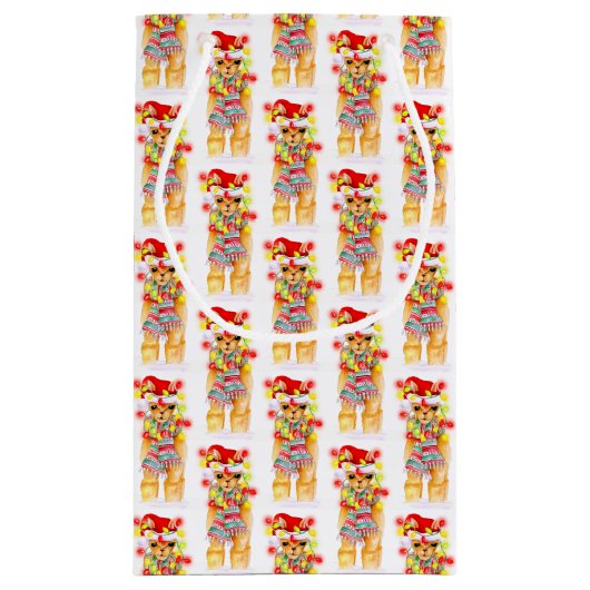 クリスマスの休日ラマ水の色の繰り返しパターン スモールペーパーバッグ (裏面)