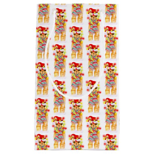 クリスマスの休日ラマ水の色の繰り返しパターン スモールペーパーバッグ (正面)