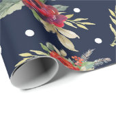 クリスマスの休日海軍バーガンディのアイボリーの花のバラ ラッピングペーパー (ロールコーナー)