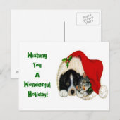 クリスマスの休日猫および犬の郵便はがき シーズンポストカード (正面/裏面)