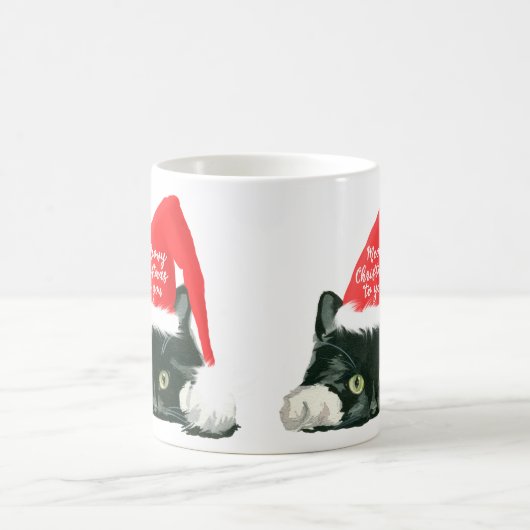 クリスマスの休日猫のマグのサンタのmeowy帽子 コーヒーマグカップ (中央)