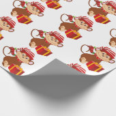 クリスマスの休日猿はパーティーの覆いをタイルを張りました ラッピングペーパー (角)