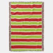 クリスマスの休日緑及び赤のストライプパターン スローブランケット (正面縦)