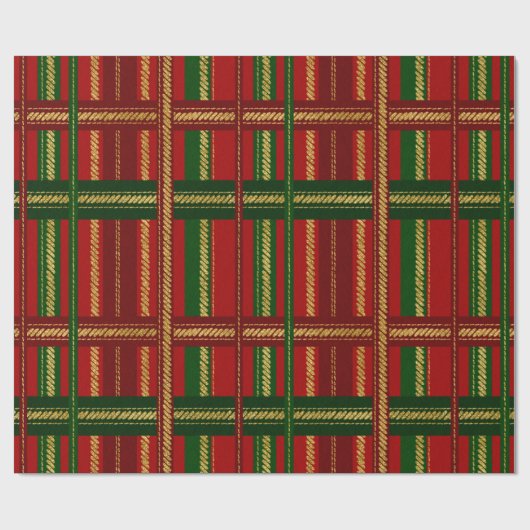 クリスマスの休日-かわいらしい休日によってステッチされる格子縞 ラッピングペーパー (フラット)