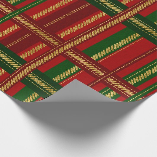 クリスマスの休日-かわいらしい休日によってステッチされる格子縞 ラッピングペーパー (角)