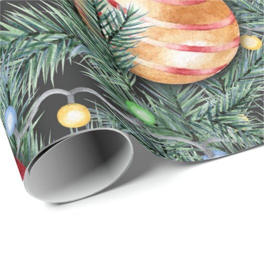 クリスマスの休日-かわいらしい水彩画ライト ラッピングペーパー (ロールコーナー)