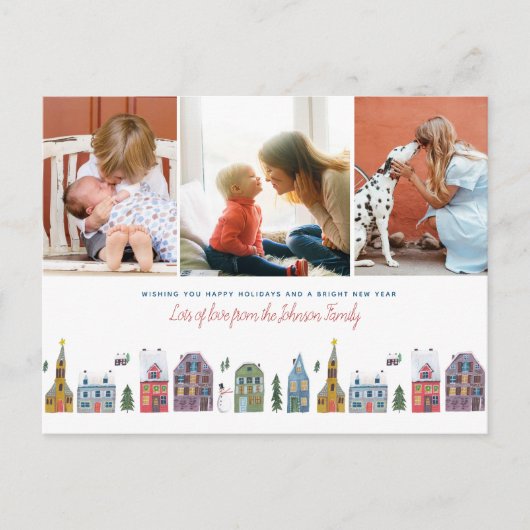クリスマスの休日|のかわいい家| 3つの写真の郵便はがき シーズンポストカード (正面)