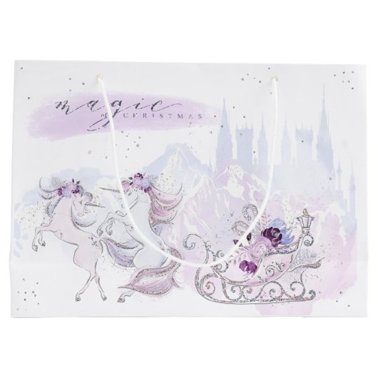 クリスマスの休日 – クリスマスの魔法- Unicorns ラージペーパーバッグ (裏面)