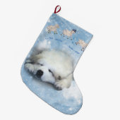 クリスマスの休日-ヒツジを数えているPyrの子犬 ラージクリスマスストッキング (正面 (吊り時))