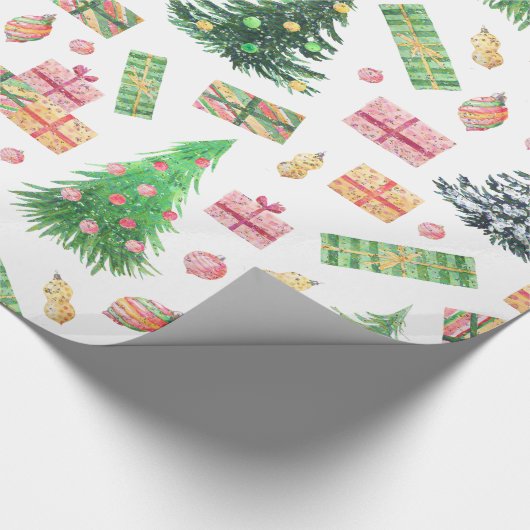 クリスマスの休日-水彩画のクリスマスのおもしろい ラッピングペーパー (角)