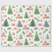 クリスマスの休日-水彩画のクリスマスのおもしろい ラッピングペーパー (フラット)