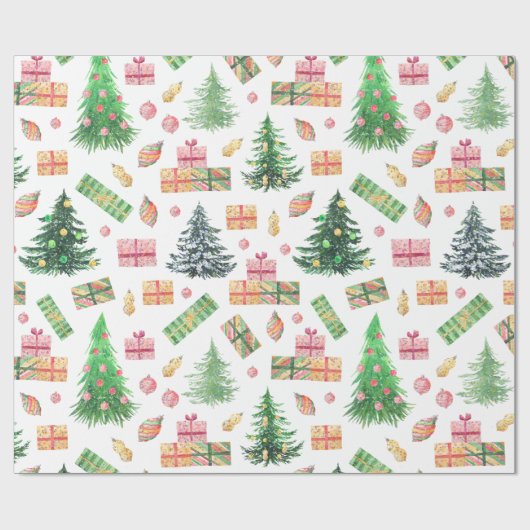 クリスマスの休日-水彩画のクリスマスのおもしろい ラッピングペーパー (フラット)