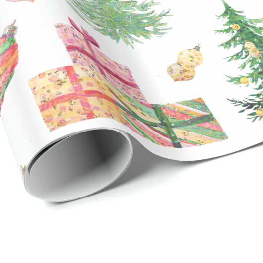 クリスマスの休日-水彩画のクリスマスのおもしろい ラッピングペーパー (ロールコーナー)