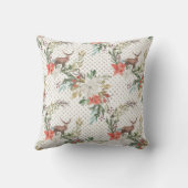 クリスマスの休日-水彩画のシカ及びPointsettia2 クッション (裏面)