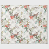 クリスマスの休日-水彩画のシカ及びPointsettia2 ラッピングペーパー (フラット)