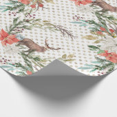 クリスマスの休日-水彩画のシカ及びPointsettia2 ラッピングペーパー (角)