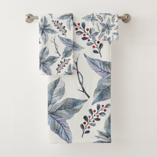 クリスマスの休日-水彩画のポインセチアの銀 バスタオルセット (インサイチュ)