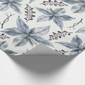 クリスマスの休日-水彩画のポインセチアの銀 ラッピングペーパー (角)