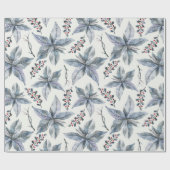 クリスマスの休日-水彩画のポインセチアの銀 ラッピングペーパー (フラット)