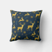 クリスマスの休日-海軍背景の金ゴールドのシカ クッション (裏面)