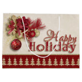 クリスマスの休日-赤または金ゴールドの幸せな休日 ラージペーパーバッグ (裏面)