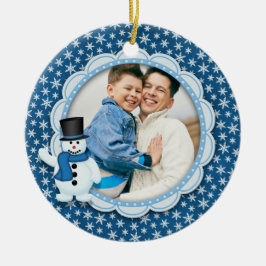 クリスマスの休日-霜の降りたな雪片の写真 セラミックオーナメント