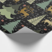 クリスマスの休日-黒の木及びシカ ラッピングペーパー (角)