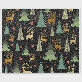 クリスマスの休日-黒の木及びシカ ラッピングペーパー (フラット)