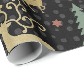 クリスマスの休日-黒の木及びシカ ラッピングペーパー (ロールコーナー)